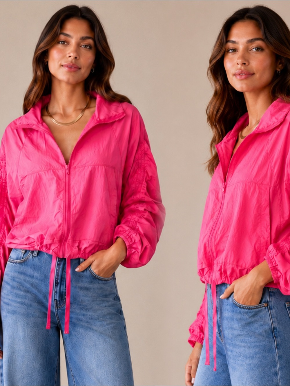 Better Be Hot Pink Lightweight Drawstring Bomber Jacket